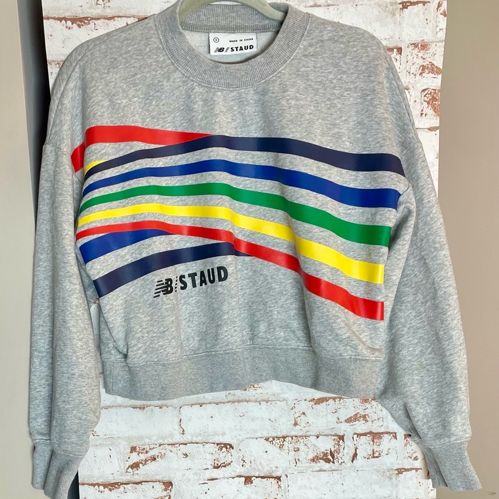 STAUD Heather Gray Top with Black Logo